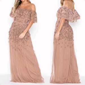 ASOS Maya Beaded Tan Gold Copper Dress